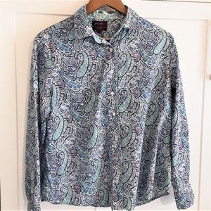 LORD AND TAYLOR LIBERTY ART FABRIC Women's Button Down Size L 100% Cotton